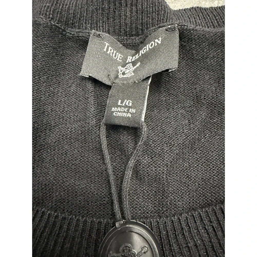 True Religion HS LS Crewneck Sweater Black Pullover Men's Size L
